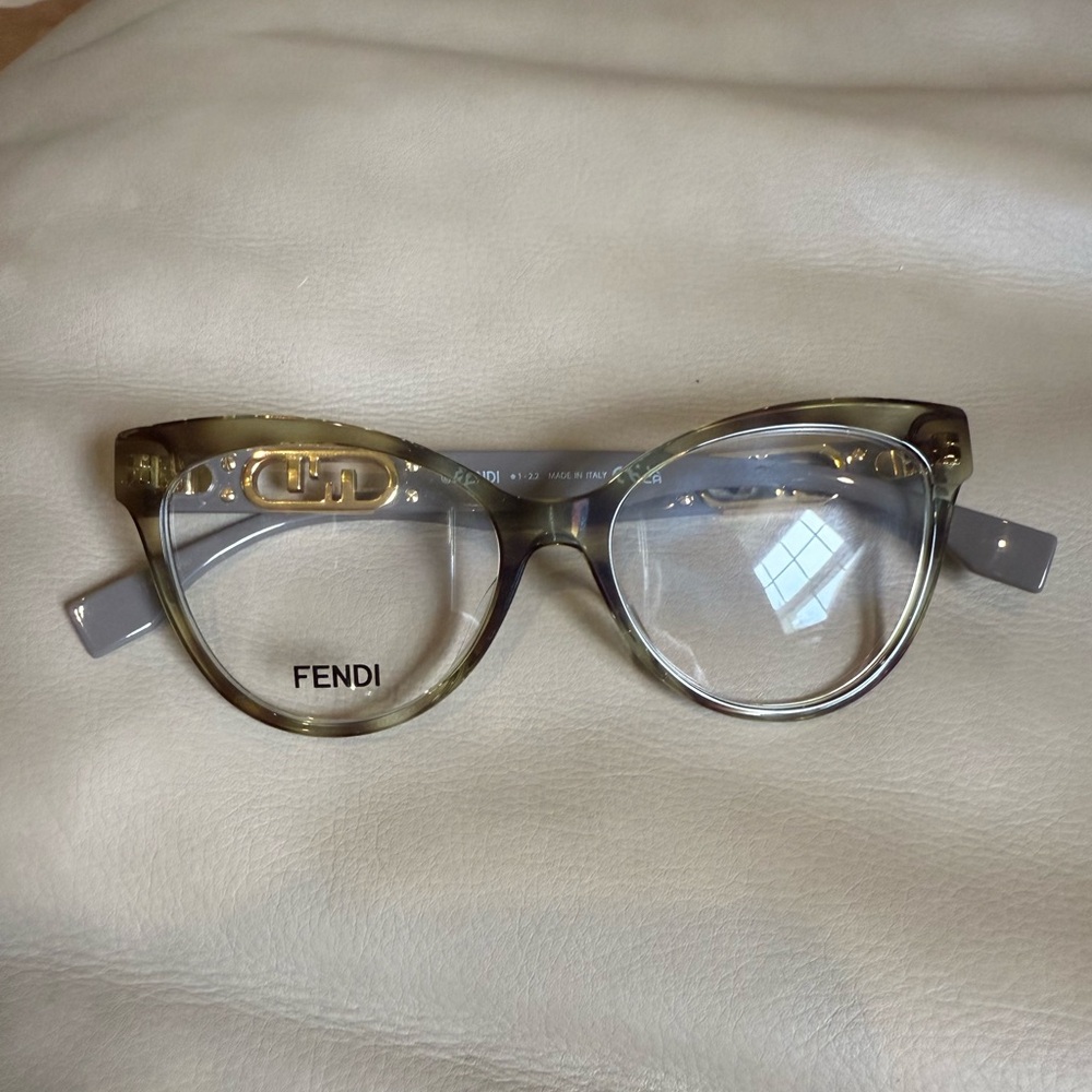 Fendi Gray Cat-Eye Glasses with Gold Filigree